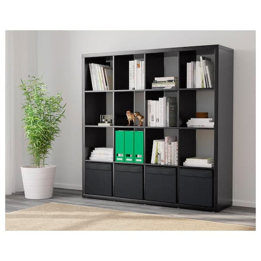 Ikea KALLAX - Shelving unit with 4 inserts, black-brown, 147x147 cm