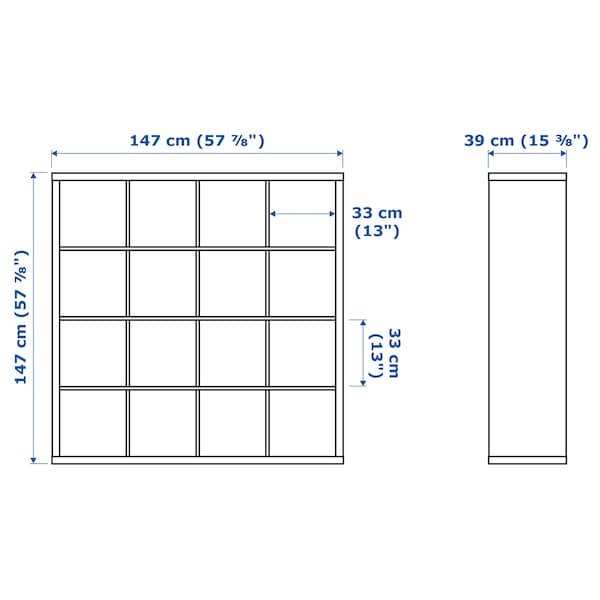 Ikea KALLAX - Shelving unit with 4 inserts, black-brown, 147x147 cm