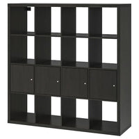KALLAX shelving unit with 4 inserts, black-brown, 147x147 cm