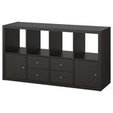 KALLAX shelving unit with 4 inserts, black-brown, 147x77 cm