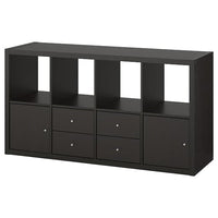 KALLAX shelving unit with 4 inserts, black-brown, 147x77 cm