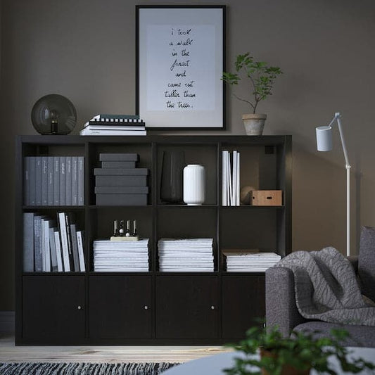 Ikea KALLAX - Shelving unit with 4 inserts, black-brown, 147x112 cm
