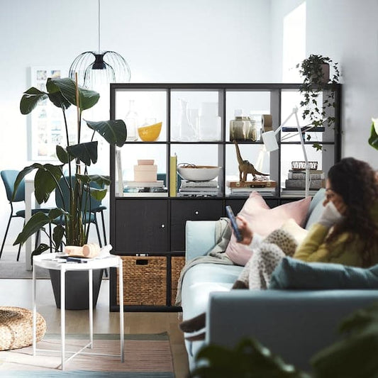Ikea KALLAX - Shelving unit with 4 inserts, black-brown, 147x147 cm