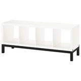KALLAX shelving unit with underframe, white/black, 147x59 cm