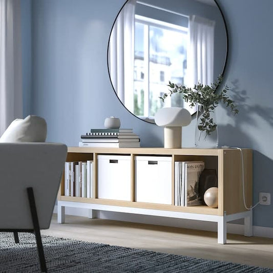 Ikea KALLAX - Shelving unit with underframe, white stained oak effect/white, 147x59 cm