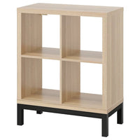 KALLAX shelving unit with underframe, white stained oak effect/black, 77x94 cm