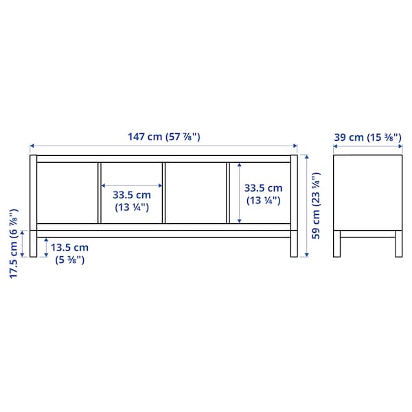 Ikea KALLAX - Shelving unit with underframe, white stained oak effect/black, 147x59 cm