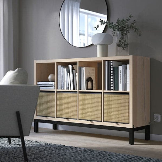 Ikea KALLAX - Shelving unit with underframe, white stained oak effect/black, 147x94 cm