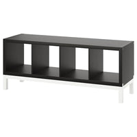KALLAX shelving unit with underframe, black-brown/white, 147x59 cm