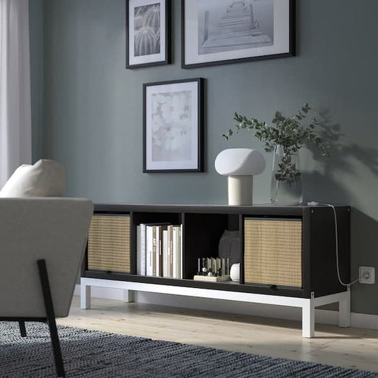 Ikea KALLAX - Shelving unit with underframe, black-brown/white, 147x59 cm