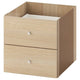 KALLAX insert with 2 drawers, white stained oak effect, 33x33 cm