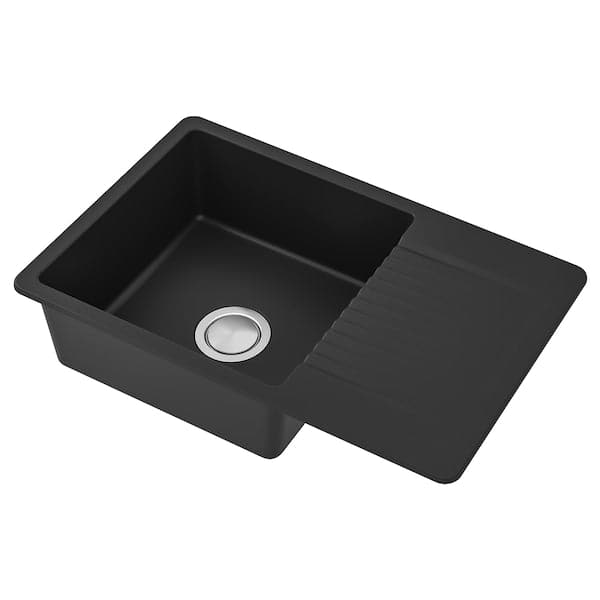 KILSVIKEN - Inset sink, 1 bowl with drainboard, black/quartz composite, 72x46 cm - best price from Maltashopper.com 89337027