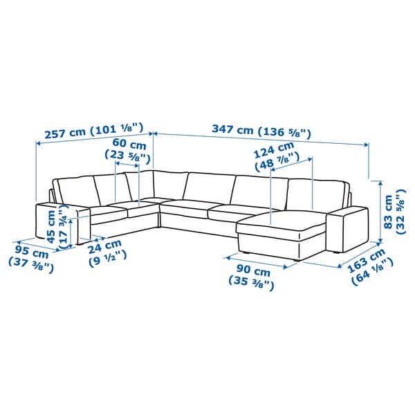 Ikea KIVIK - 5 seater angol sofa/chaise-longue, Gunnared light green ,