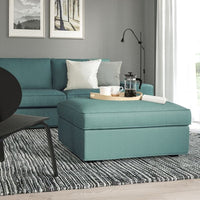 KIVIK footstool with storage, Kelinge grey-turquoise, 90x43x70 cm