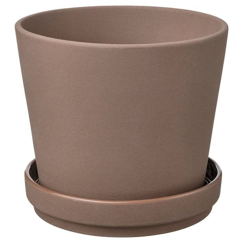 KLARBÄR - Plant pot with saucer, in/outdoor brown, 12 cm