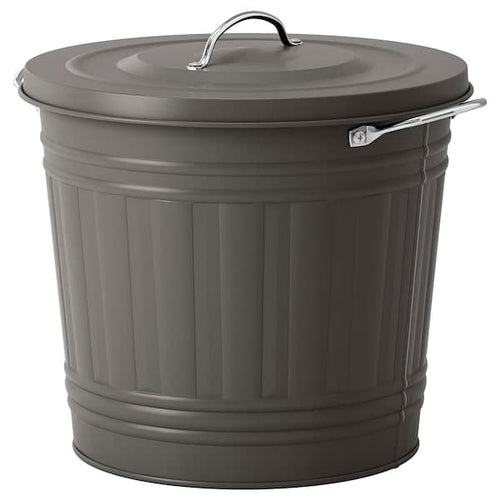 KNODD - Bin with lid, grey, 16 l