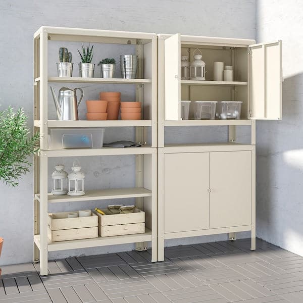 Ikea KOLBJÖRN - Shelving unit with 2 cabinets, beige, 161x37x161 cm