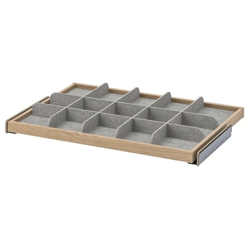 KOMPLEMENT - Pull-out tray with divider, white stained oak effect/light grey, 75x58 cm
