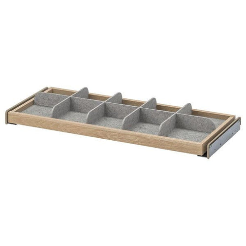 KOMPLEMENT - Pull-out tray with divider, white stained oak effect/light grey, 75x35 cm