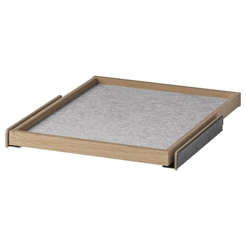 KOMPLEMENT - Pull-out tray with drawer mat, white stained oak effect/light grey, 50x58 cm
