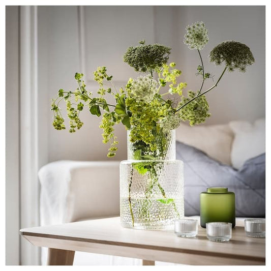 Ikea KONSTFULL - Vase, clear glass/patterned, 26 cm