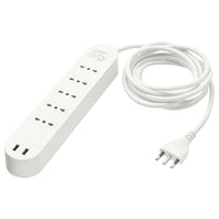 KOPPLA 5-way socket with 2 USB ports, white, 3.0 m