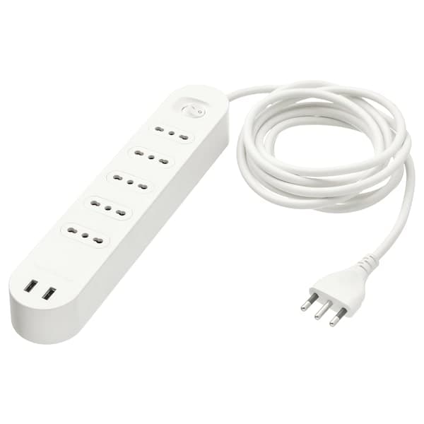 Ikea KOPPLA - Power strip 5 outputs and 2 USB ports, white, 3.0 m