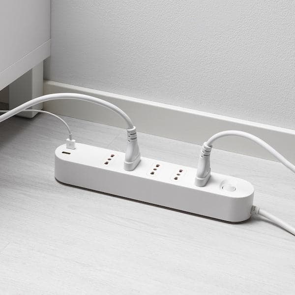 Ikea KOPPLA - Power strip 5 outputs and 2 USB ports, white, 3.0 m
