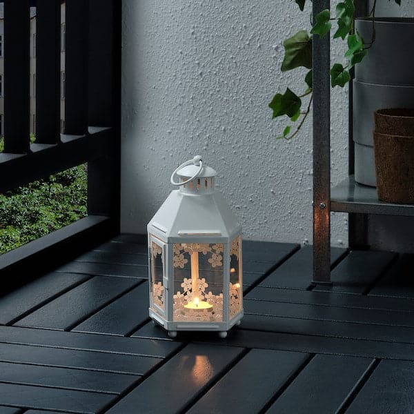 Ikea KRINGSYNT - Lantern for tealight, in/outdoor, white, 21 cm