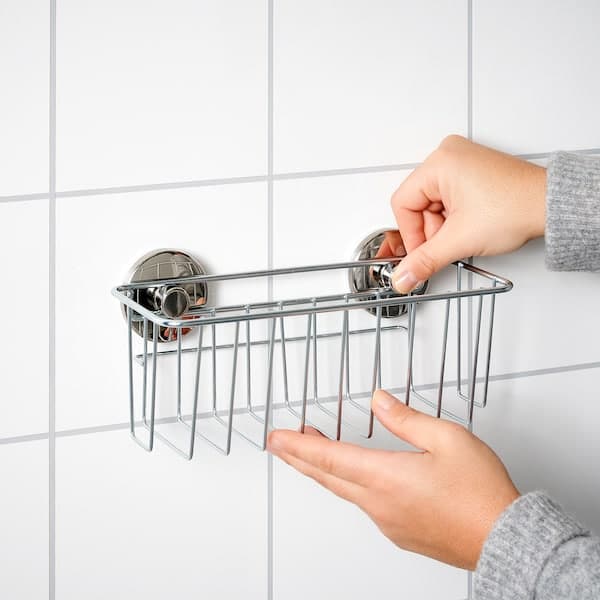 Ikea KROKFJORDEN - Basket with suction cup, zinc plated, 24x11 cm