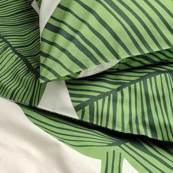 Ikea KUNGSCISSUS - Duvet cover and 2 pillowcases, white/green, 240x220/50x80 cm