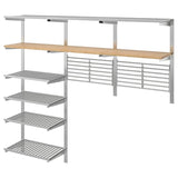 KUNGSFORS suspension rail w shelves/wll grids, stainless steel/bamboo, 184 cm