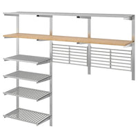 KUNGSFORS suspension rail w shelves/wll grids, stainless steel/bamboo, 184 cm
