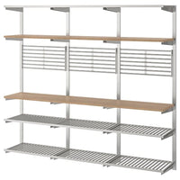 KUNGSFORS suspension rail with shelf/wll grid, stainless steel/ash, 184x160x32 cm