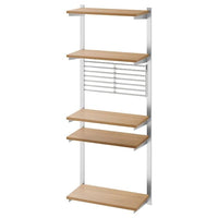KUNGSFORS suspension rail with shelf/wll grid, stainless steel/ash, 64x160x32 cm