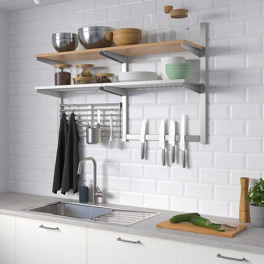 Ikea KUNGSFORS - Susp rail/shlf/mgnt knf rk/wll grid, stainless steel/ash veneer