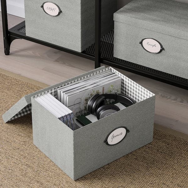 Ikea KVARNVIK - Storage box with lid, grey, 25x35x20 cm
