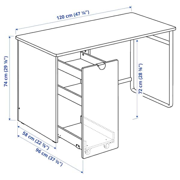 LÄRANDE - Desk with pull-out storage unit, white, 120x58 cm - best price from Maltashopper.com 00492795