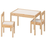 LÄTT children's table with 2 chairs, white/pine, 63x28 cm