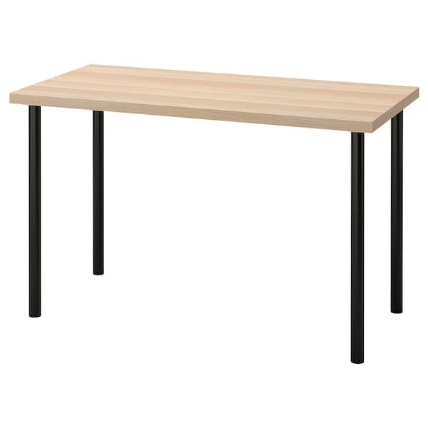 LAGKAPTEN / ADILS - Desk, white stained oak effect/black, 120x60 cm - best price from Maltashopper.com 69416884
