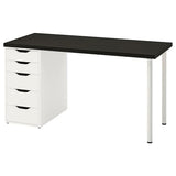 LAGKAPTEN / ALEX desk, black-brown/white, 140x60 cm