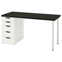 LAGKAPTEN / ALEX desk, black-brown/white, 140x60 cm