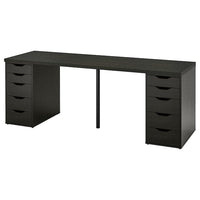 LAGKAPTEN / ALEX desk, black-brown/black, 200x60 cm