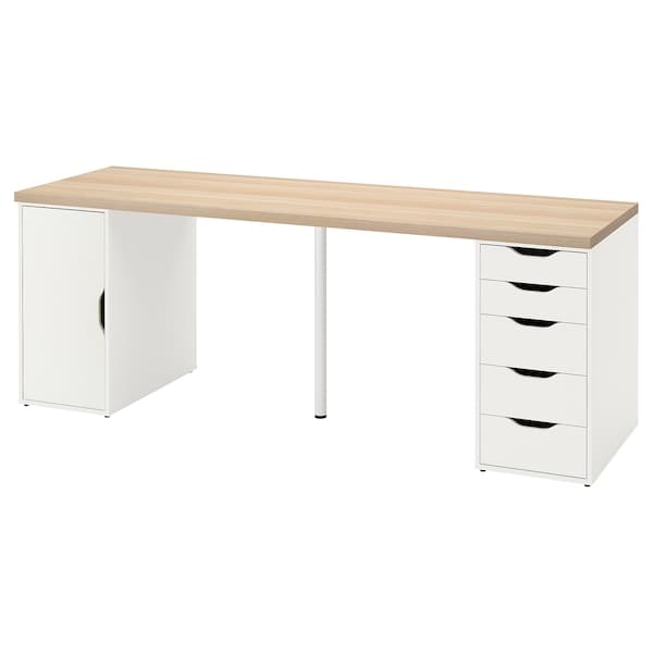 LAGKAPTEN / ALEX - Desk, white stained/oak effect white, 200x60 cm - best price from Maltashopper.com 19521707