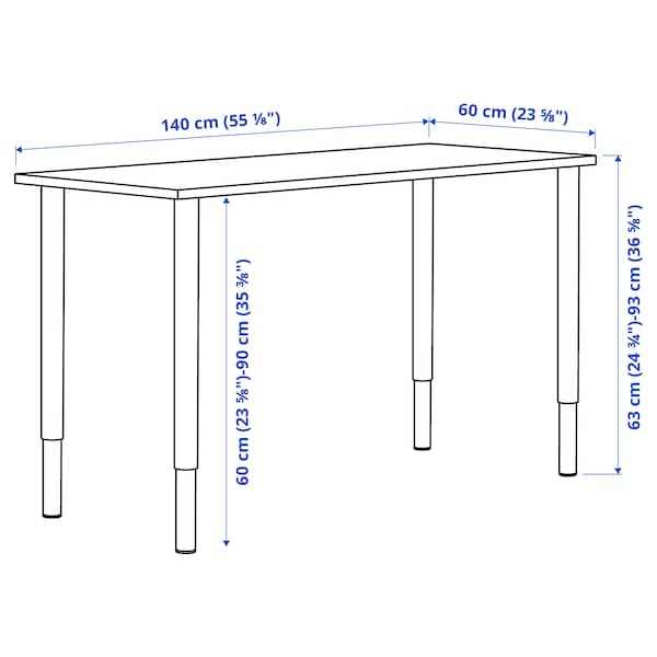 LAGKAPTEN / OLOV - Desk, white stained oak effect/black, 140x60 cm - best price from Maltashopper.com 89417260