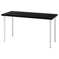 LAGKAPTEN / OLOV desk, black-brown/white, 140x60 cm