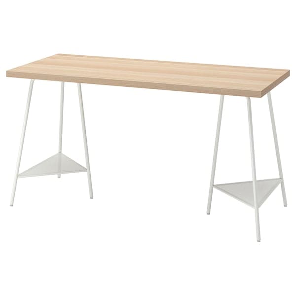 LAGKAPTEN / TILLSLAG - Desk, white stained oak effect white, 140x60 cm - best price from Maltashopper.com 09417315