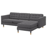 LANDSKRONA 3-seat sofa, with chaise longue/Gunnared dark grey/wood, 240 cm