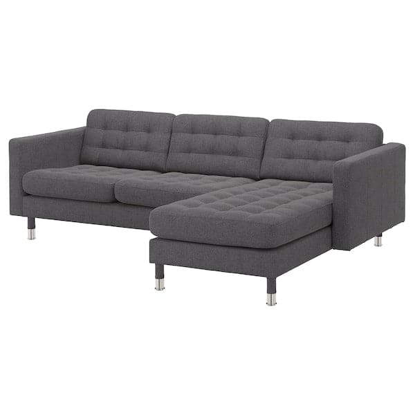 Ikea LANDSKRONA 3-seater sofa - with chaise-longue/Gunnared dark grey/metal ,
