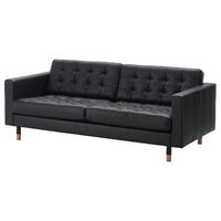 LANDSKRONA three-seat sofa, Grann/Bomstad black/wood, 204x78x89 cm